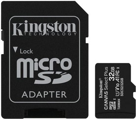 32GB microSDHC Kingston Canvas Select Plus A1 CL10 100MB/s + adaptér