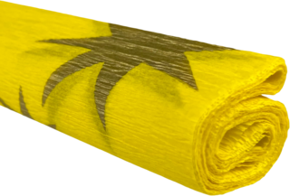 Krepový papír zlaté hvězdy na žlutém 50 cm x 200 cm 28g/m2