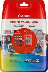 Originální inkoust Canon CLI-526 BK/C/M/Y + 50x Foto papír PP-201, (4540B017)